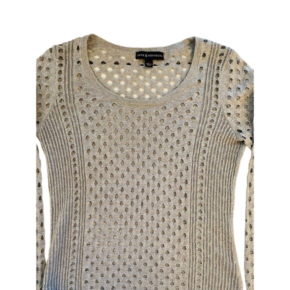 Rock & Republic Women’s Top Mesh Cutout Net Knit Metallic Silver Grey Size Small - Picture 5 of 11